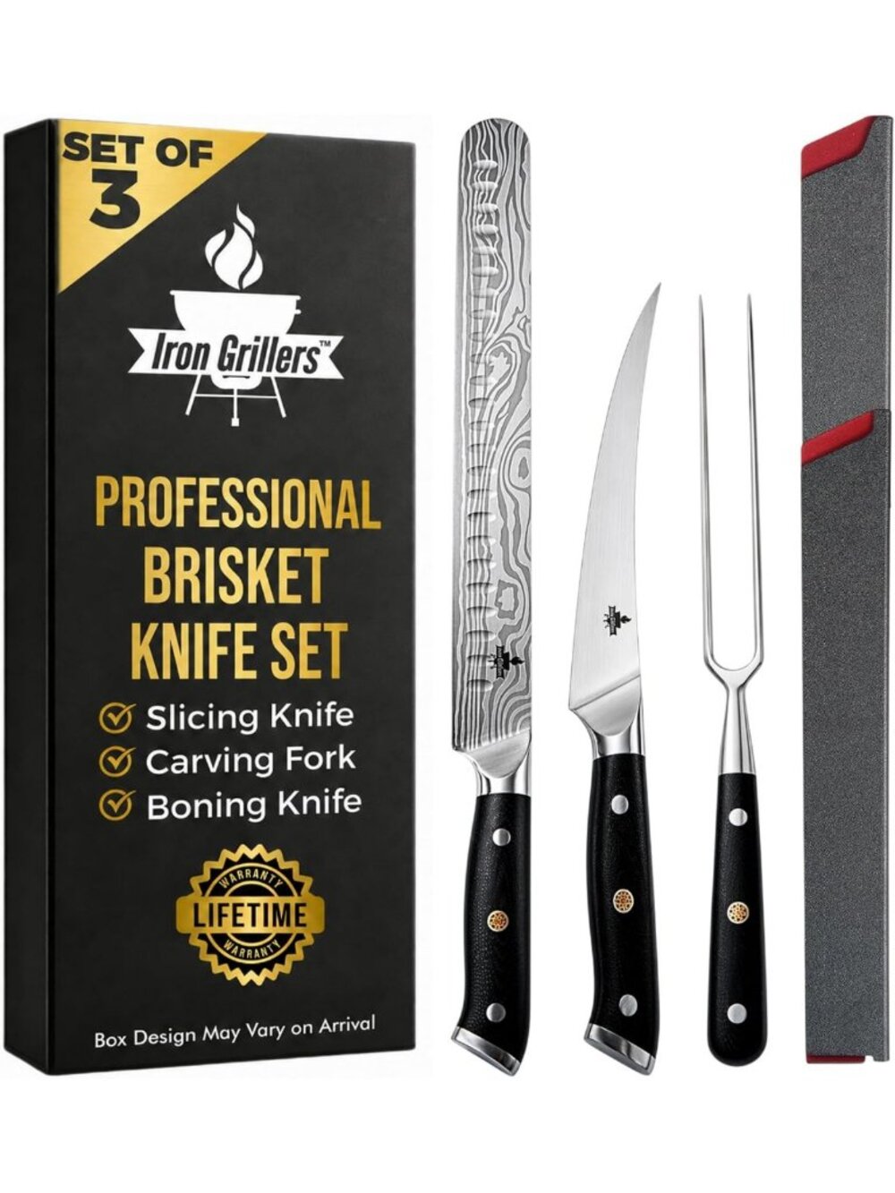 12" Slicing Knife & 6" Boning Knife Set - Ergonomic Meat Carving Tools, BBQ